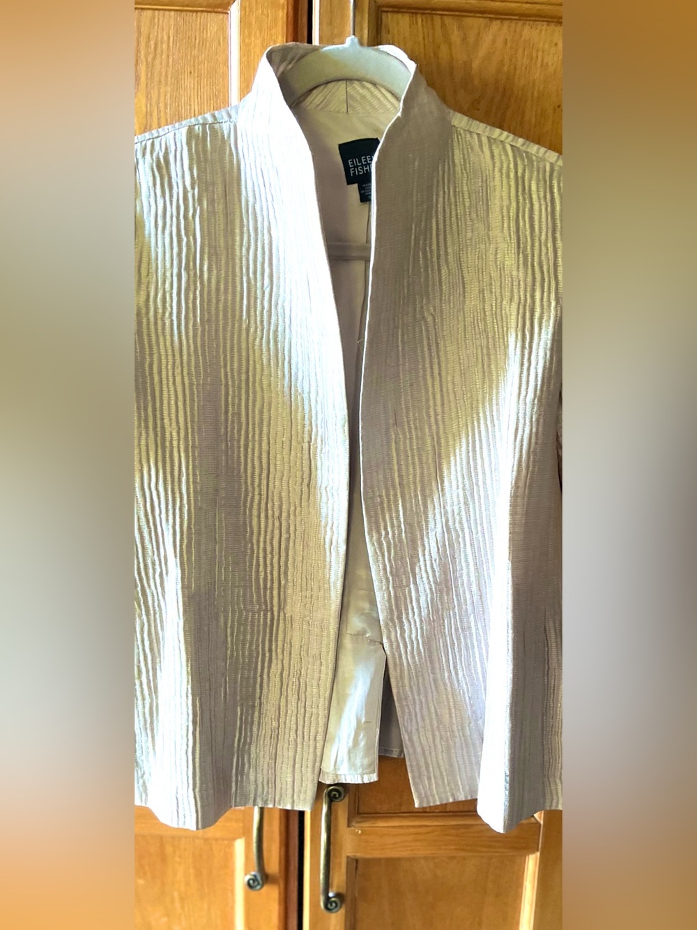 Eileen Fisher Silk Cream Open Front Jack Ribbed